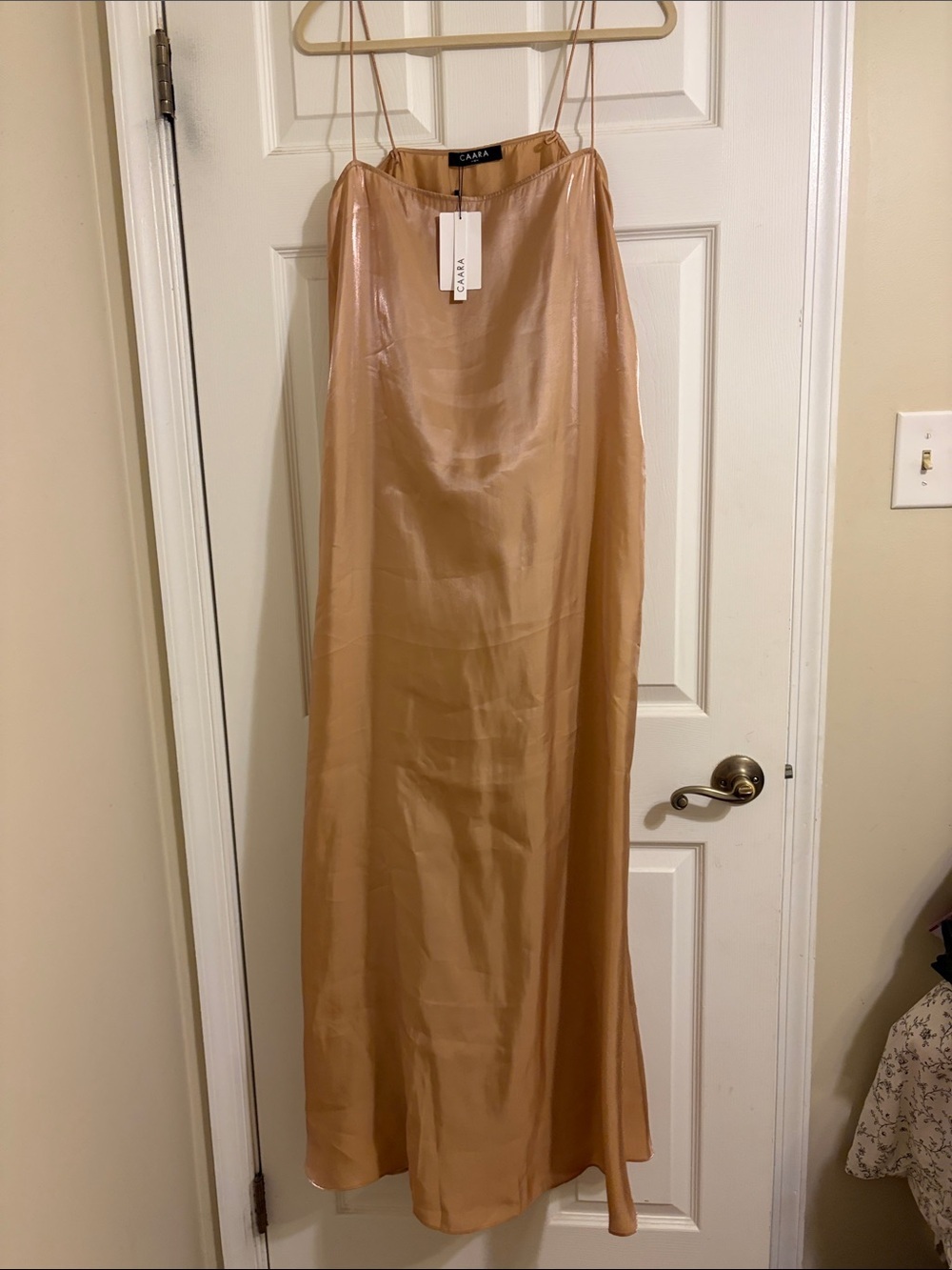 CAARA Slip Dress in Warm Beige light rose metallic tint NEW medium size - Picture 3 of 13